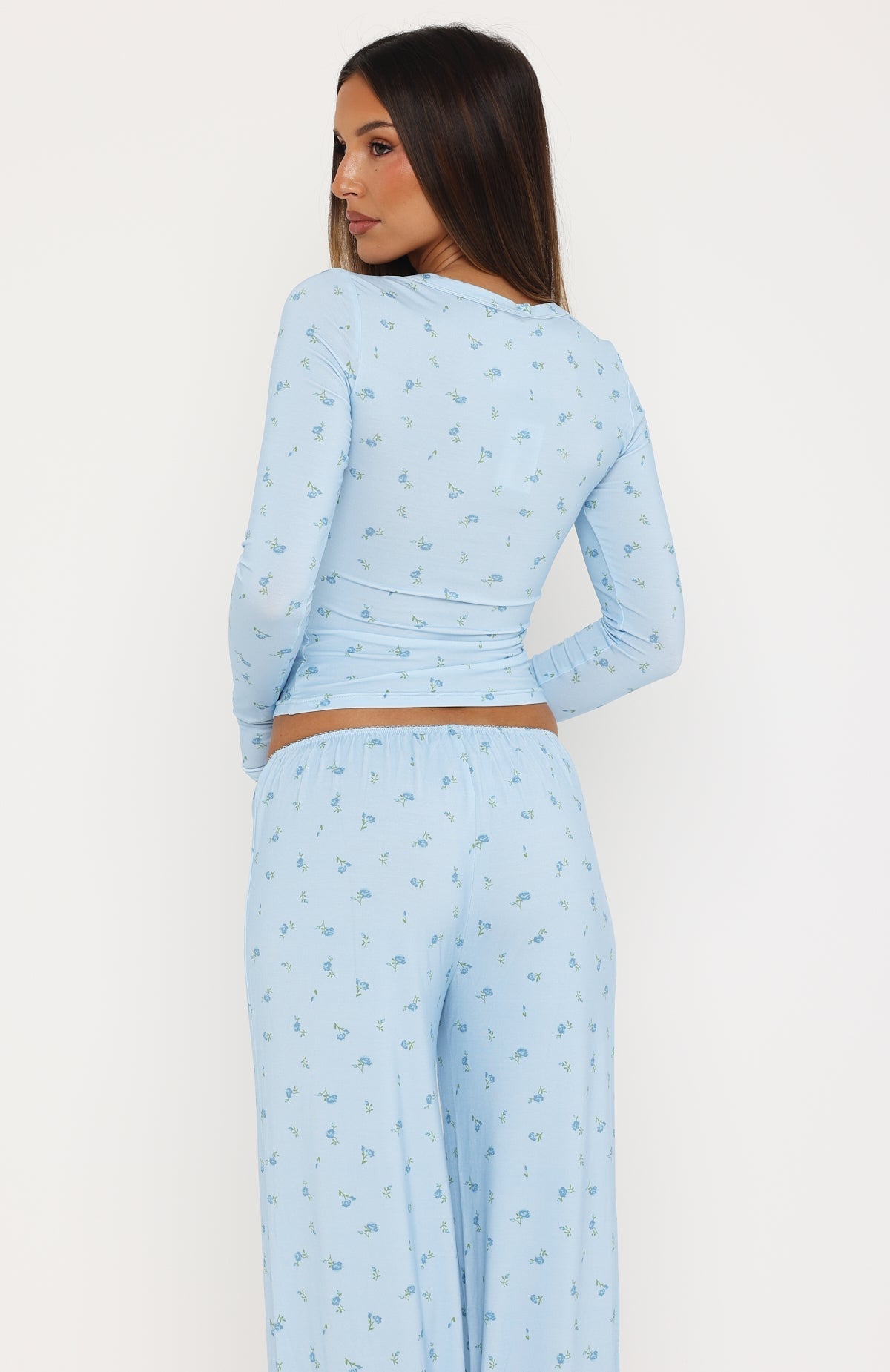 Dreamy Button Up Long Sleeve Pyjama Top Blue Ditsy