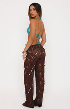 Dripped Glam Beaded Knit Pants Chocolate