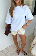 Easy Breeze Satin Lace Shorts Off White
