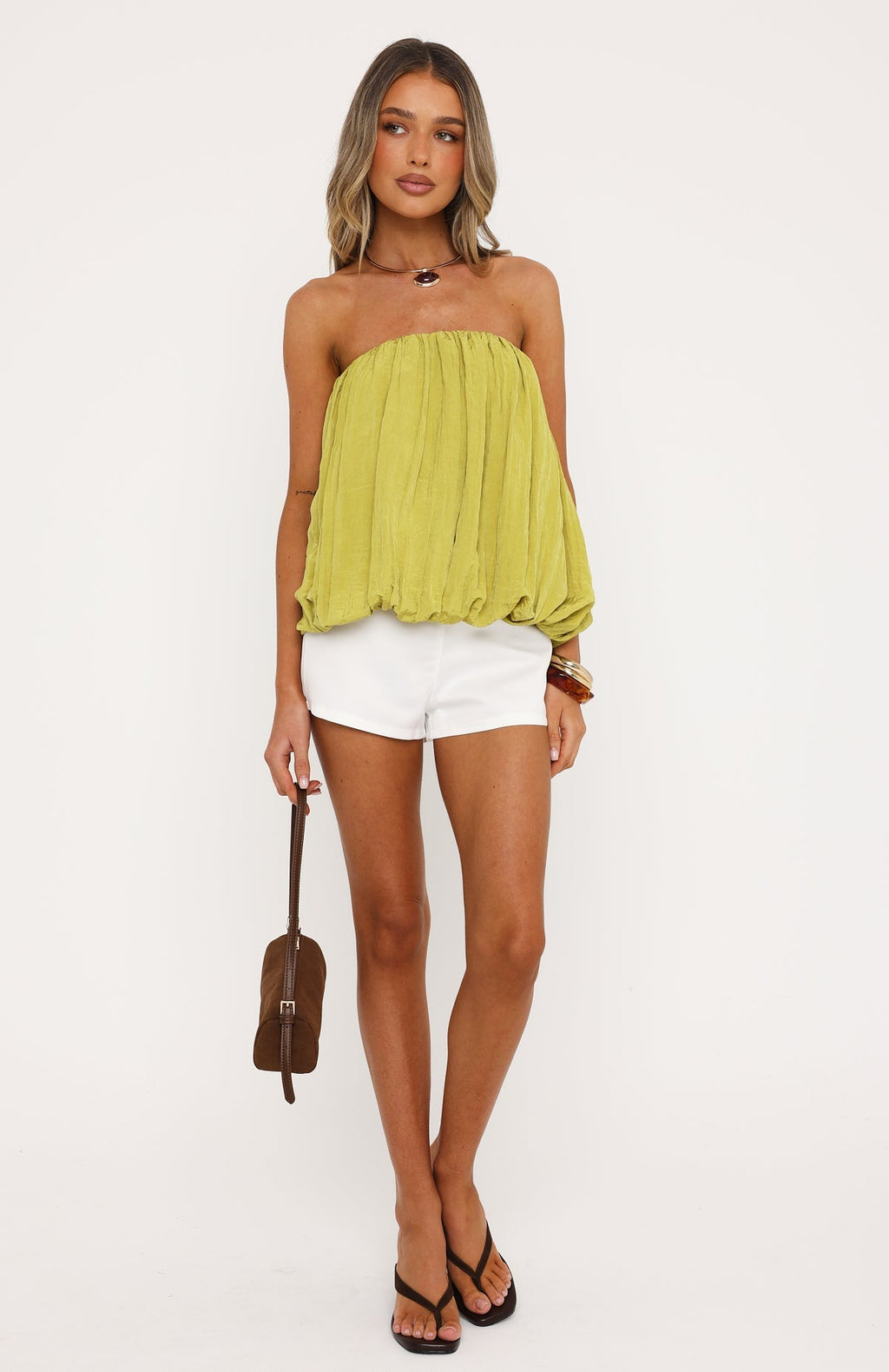 Eye On It Strapless Top Chartreuse