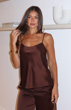 Falling Fast Satin Cami Top Chocolate