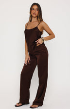 Falling Fast Satin Pants Chocolate