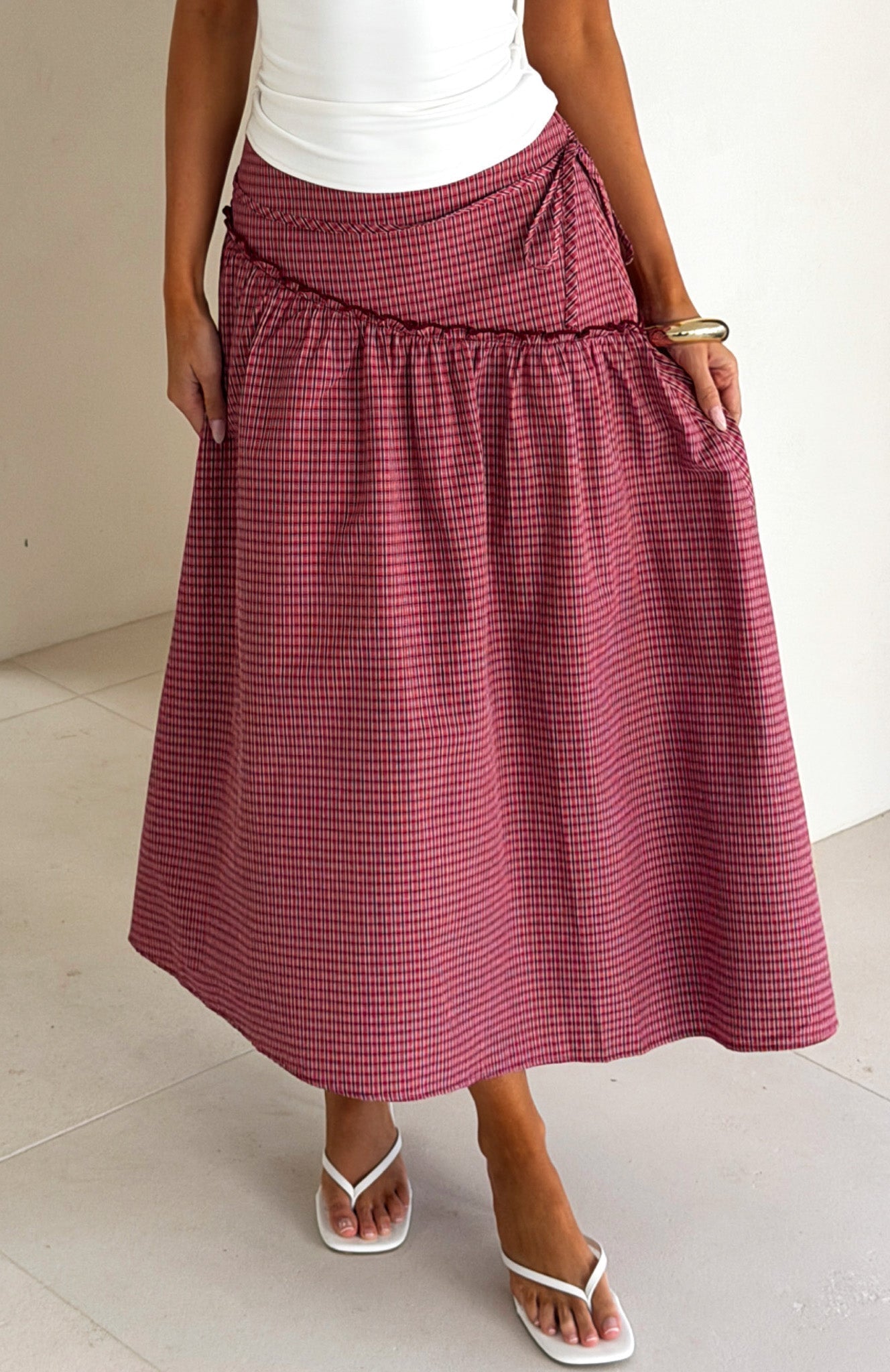Feeling Groovy Maxi Skirt Red Gingham