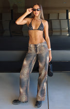 Actually Invested Mid Rise Lace Up Straight Leg Jeans Desert Mirage