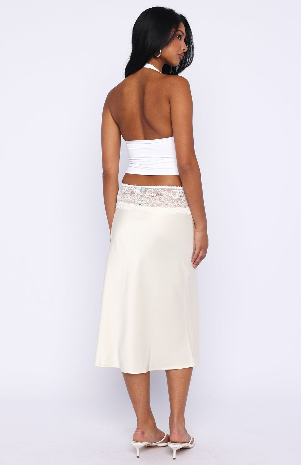 For A Long Time Lace Trim Midi Skirt Cream