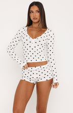 Girl Talk Printed Pyjama Set White/Black Polka Dot