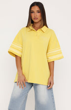 Golden Hour Glow Oversized Short Sleeve Rugby Shirt Mustard