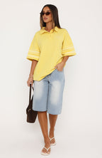 Golden Hour Glow Oversized Short Sleeve Rugby Shirt Mustard