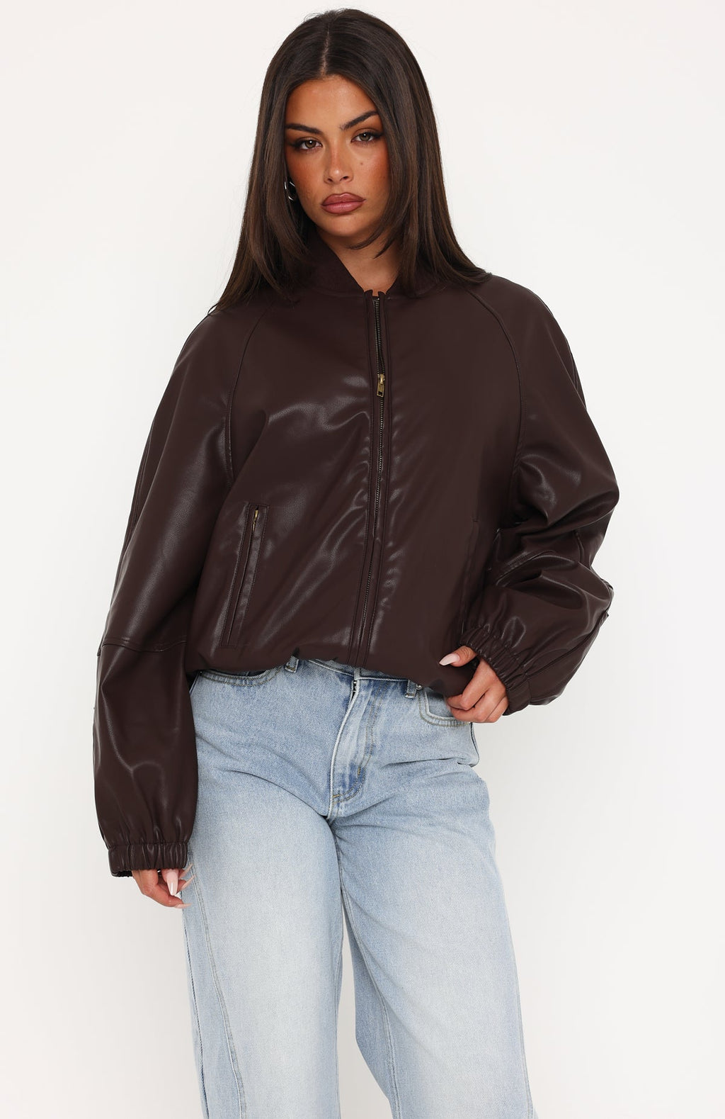 Hanging On You PU Jacket Chocolate