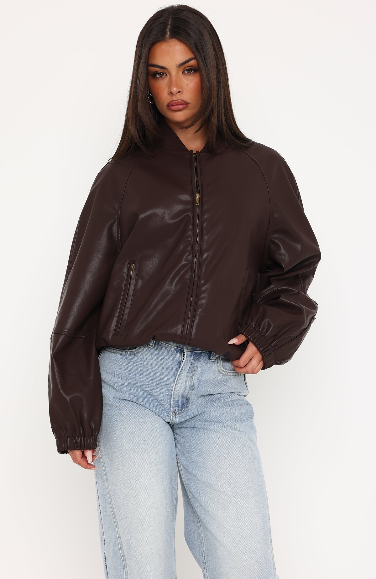 Hanging On You PU Jacket Chocolate