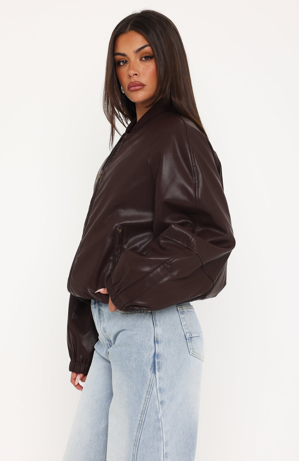 Hanging On You PU Jacket Chocolate