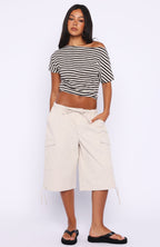 Happy To Help Cinched Waist Top Charcoal Stripe