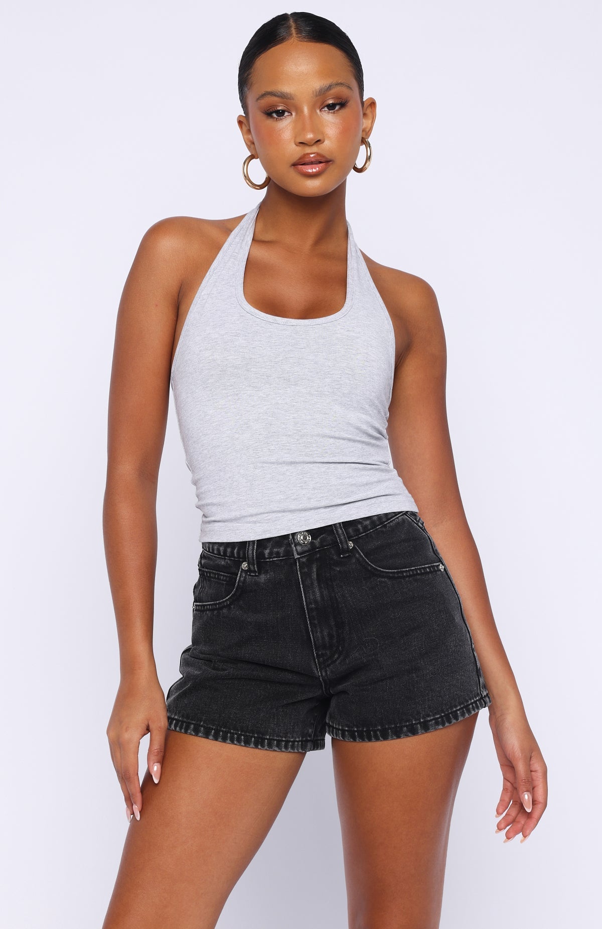 Hayley High Rise Denim Shorts Black Acid Wash