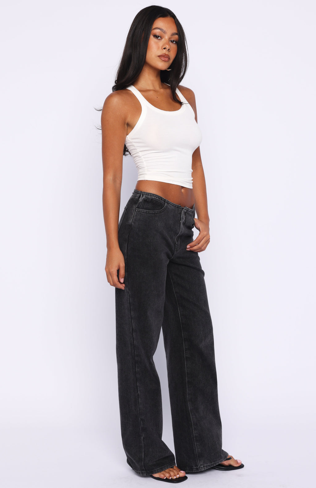 Jasmine Mid Rise Straight Leg Jeans Black Acid Wash