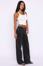 Jasmine Mid Rise Straight Leg Jeans Black Acid Wash
