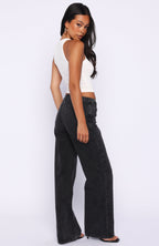 Jasmine Mid Rise Straight Leg Jeans Black Acid Wash