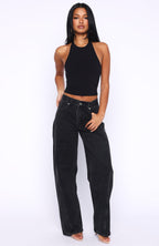 Jessica Mid Rise Barrel Leg Jeans Black Acid Wash