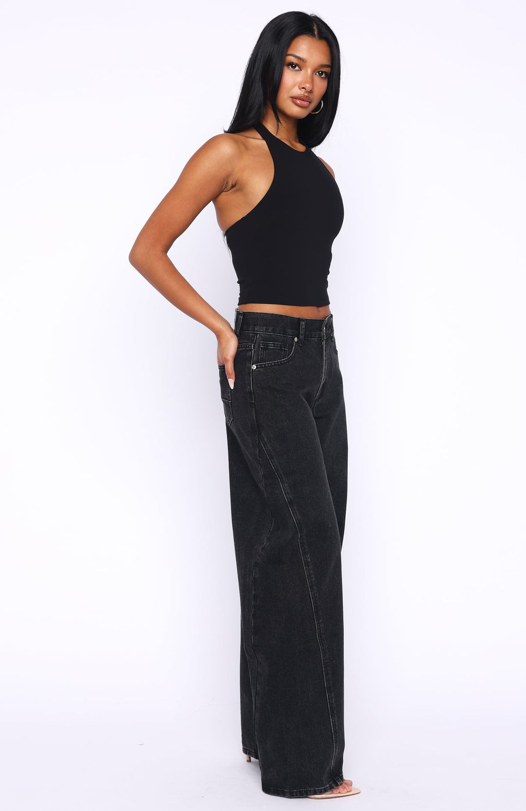 Jessica Mid Rise Barrel Leg Jeans Black Acid Wash