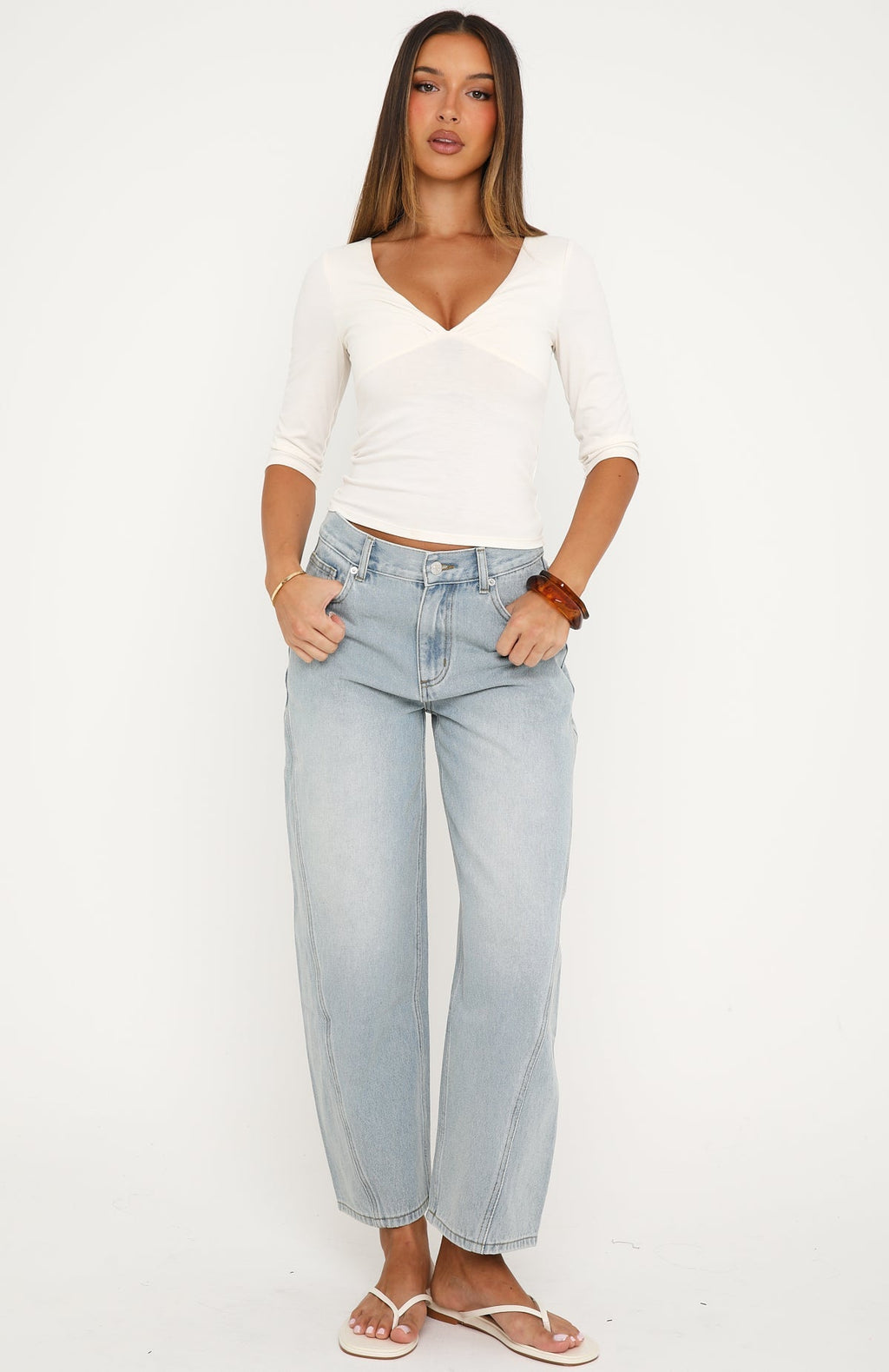 Jessica Mid Rise Cropped Barrel Leg Jeans Light Blue Wash