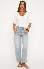 Jessica Mid Rise Cropped Barrel Leg Jeans Light Blue Wash