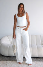 Just My Type Mid Rise Wide Leg Jeans Off White