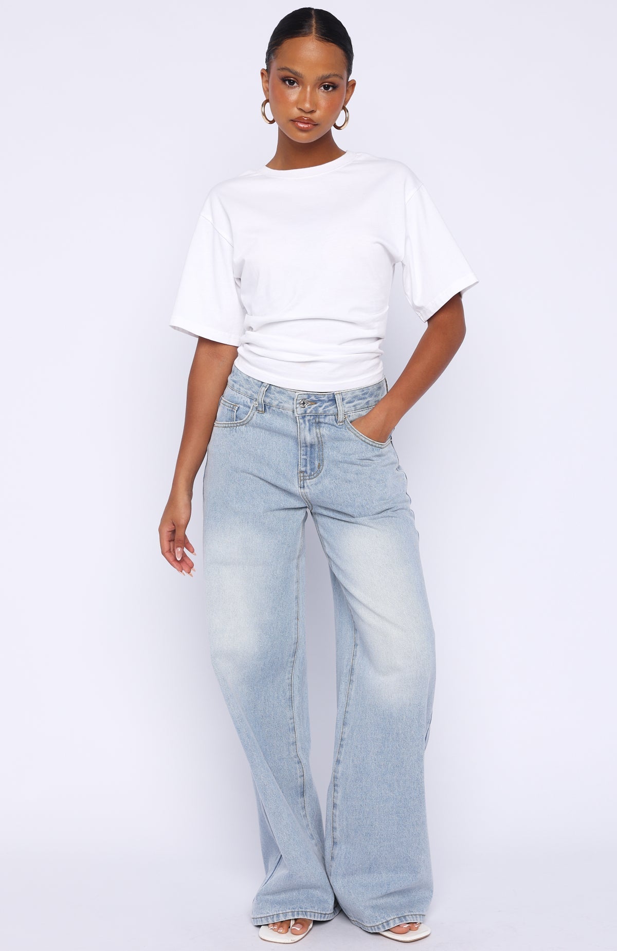 Just My Type Mid Rise Wide Leg Jeans Light Blue Wash