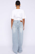 Just My Type Mid Rise Wide Leg Jeans Light Blue Wash