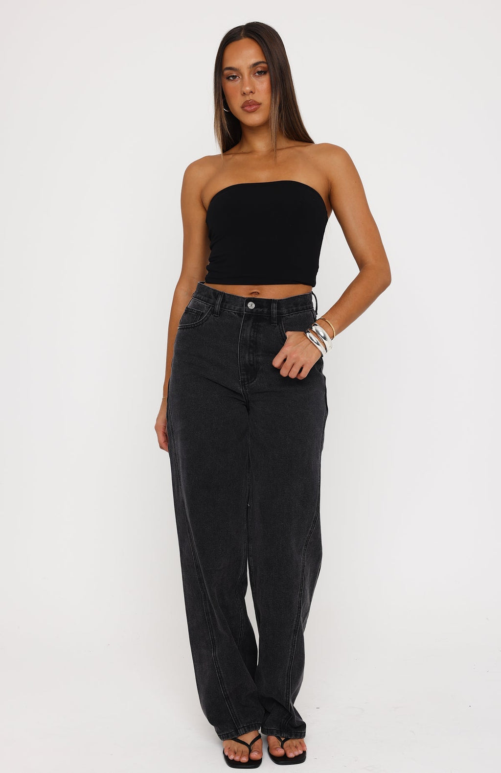 Kiara High Rise Barrel Leg Jeans Black Acid Wash
