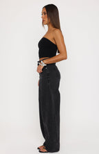 Kiara High Rise Barrel Leg Jeans Black Acid Wash