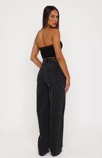Kiara High Rise Barrel Leg Jeans Black Acid Wash