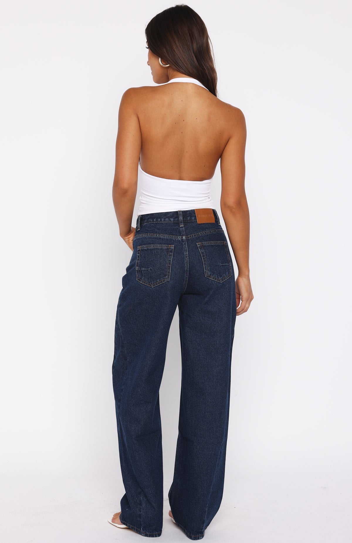 Kiara Mid Rise Barrel Leg Jeans Dark Blue Wash