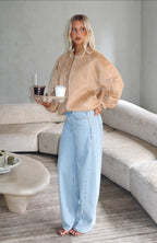 Kiara Mid Rise Barrel Leg Jeans Mid Blue Wash