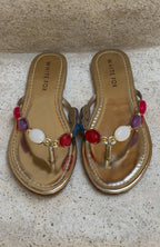 Kira Beaded Thong Sandals Gold