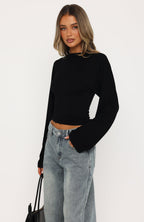 Levelled Up Cinched Waist Long Sleeve Top Black