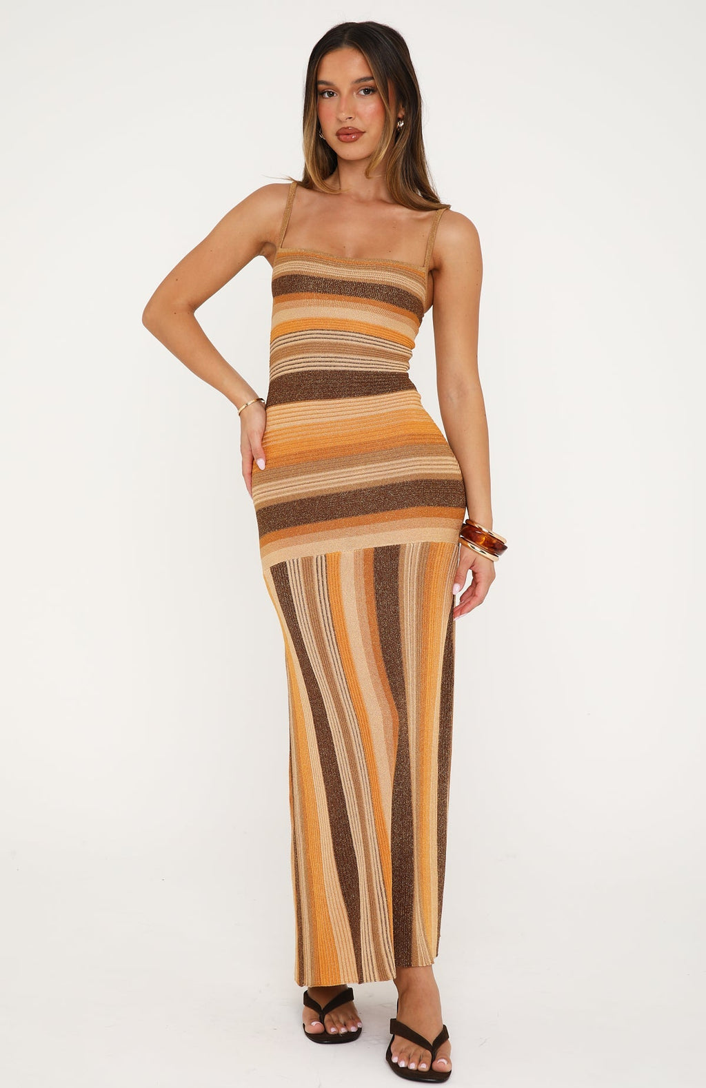 Linear Heat Knit Maxi Dress Honey Love