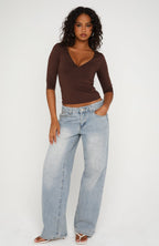Little Bit Of Everything 3/4 Sleeve V Neck Top Chocolate