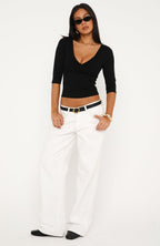 Little Bit Of Everything 3/4 Sleeve V Neck Top Black
