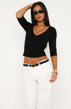 Little Bit Of Everything 3/4 Sleeve V Neck Top Black