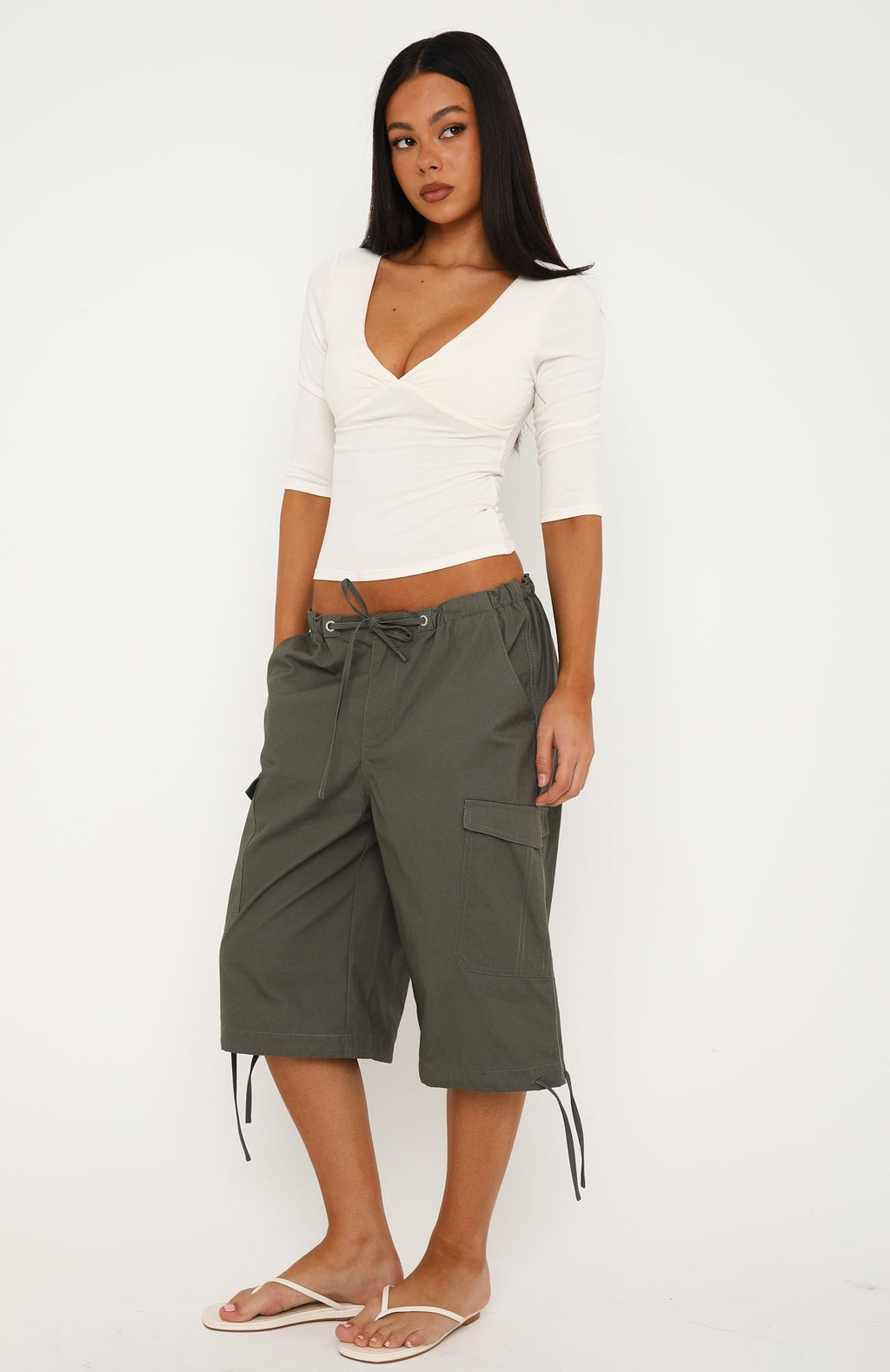 Little Bit Of Everything 3/4 Sleeve V Neck Top Cream