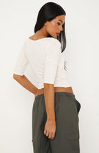 Little Bit Of Everything 3/4 Sleeve V Neck Top Cream