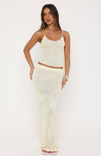 Star Shining Sequin Knit Maxi Skirt Lemon