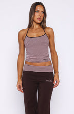 Lucky Charm Halter Top Choc / Pink Stripe