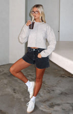 Maddy High Rise Denim Shorts Black Acid Wash