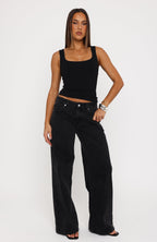 Maeve Low Rise Wide Leg Jeans Black Acid Wash