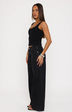 Maeve Low Rise Wide Leg Jeans Black Acid Wash