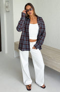Might Be Time Button Up Shirt Blue/Chocolate
