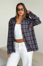 Might Be Time Button Up Shirt Blue/Chocolate