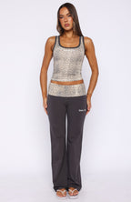 My Own Sunshine Fold Over Pants Charcoal/Leopard Print