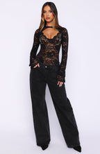 Need Somebody Long Sleeve Lace Bodysuit Black