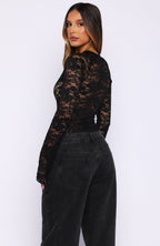 Need Somebody Long Sleeve Lace Bodysuit Black